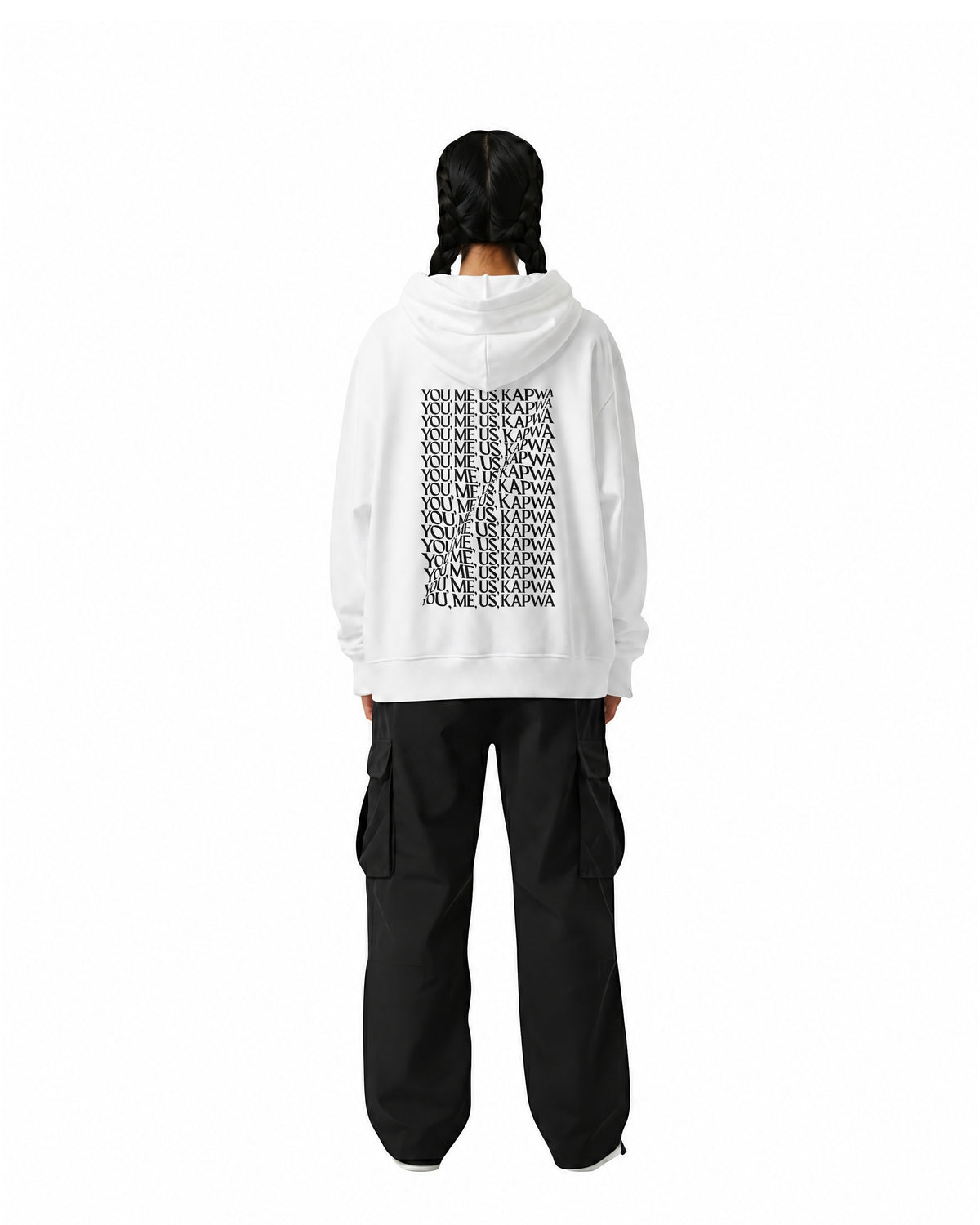 byKapwa Studio | You Me Us Kapwa Wave Hoodie - Light | Hoodie Weiß | Model Frau Rückseite