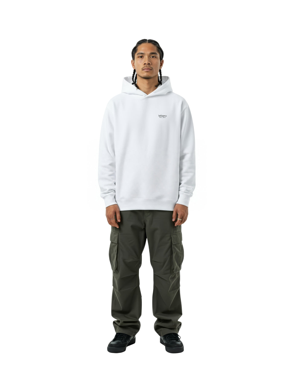 byKapwa Studio | You Me Us Kapwa Wave Hoodie - Light | Hoodie Weiß | Model Mann Vorderseite