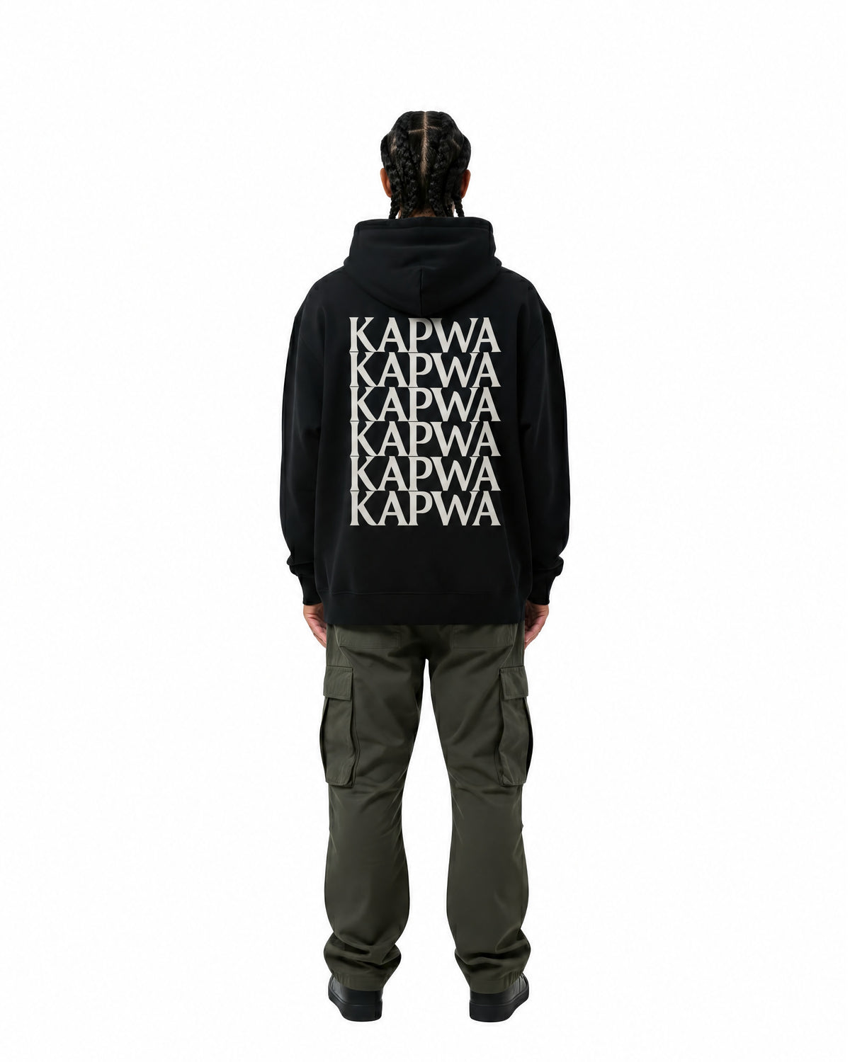byKapwa Studio | Kapwa Repeat Hoodie - Dark | Hoodie Schwarz | Model Mann Rückseite