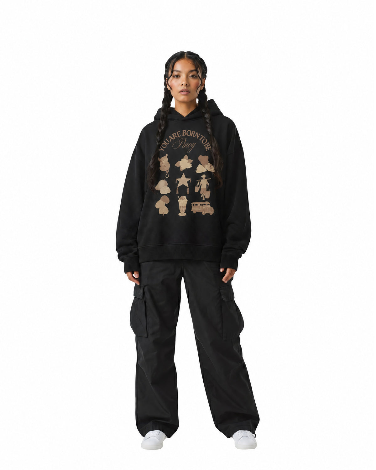 byKapwa Studio | Born to Be Pinoy Hoodie | Hoodie Schwarz | Model Frau Vorderseite