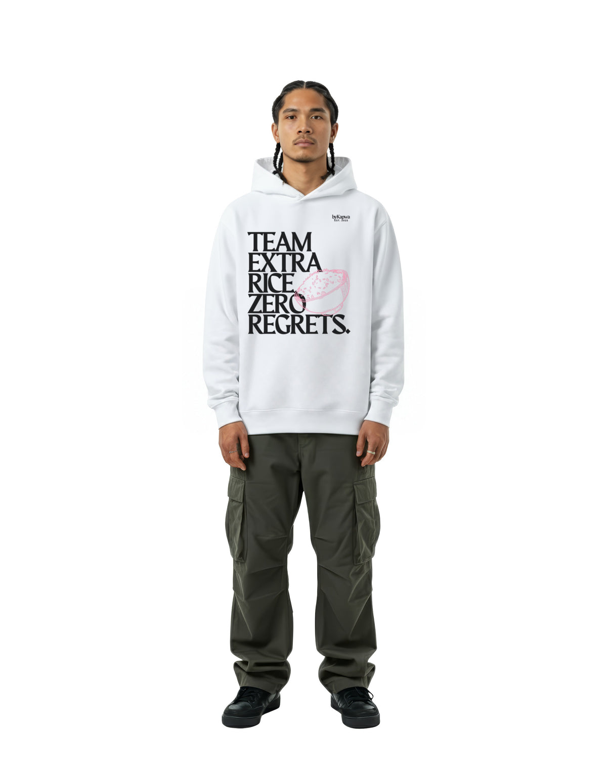 byKapwa Studio | Team Extra Rice Hoodie - Light | Hoodie Weiß | Model Mann Vorderseite