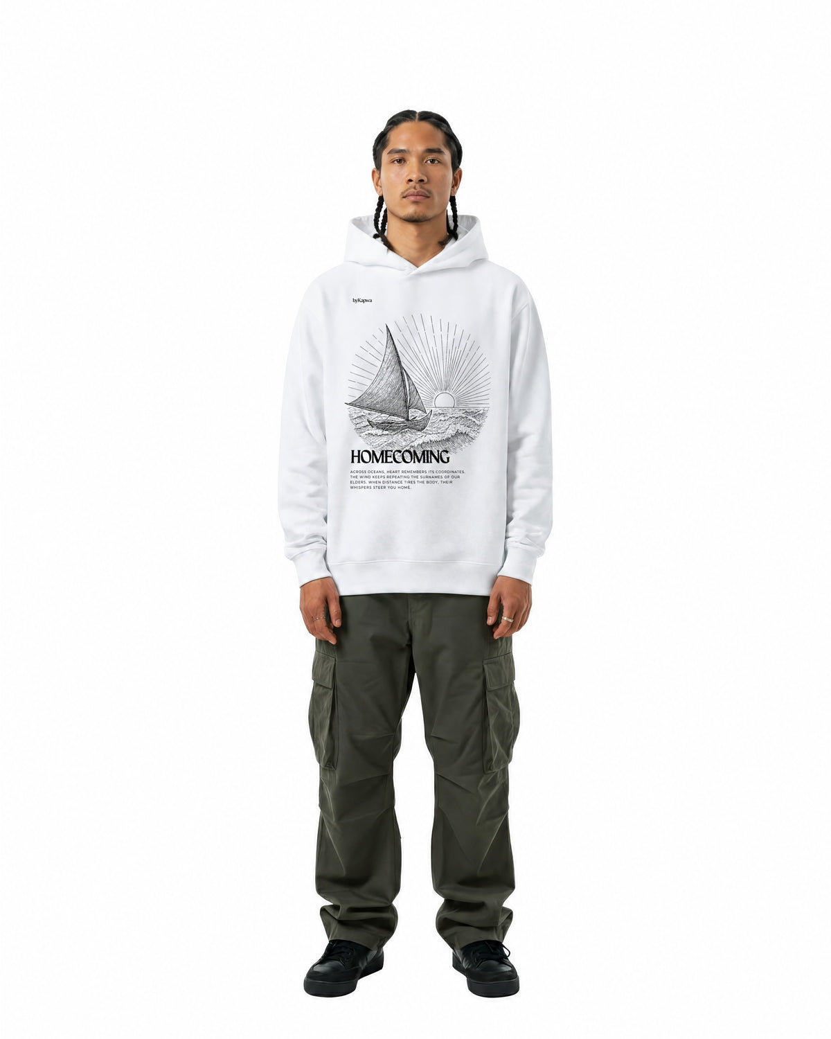 byKapwa Studio | Homecoming Hoodie - Light | Hoodie Weiß | Model Mann Vorderseite