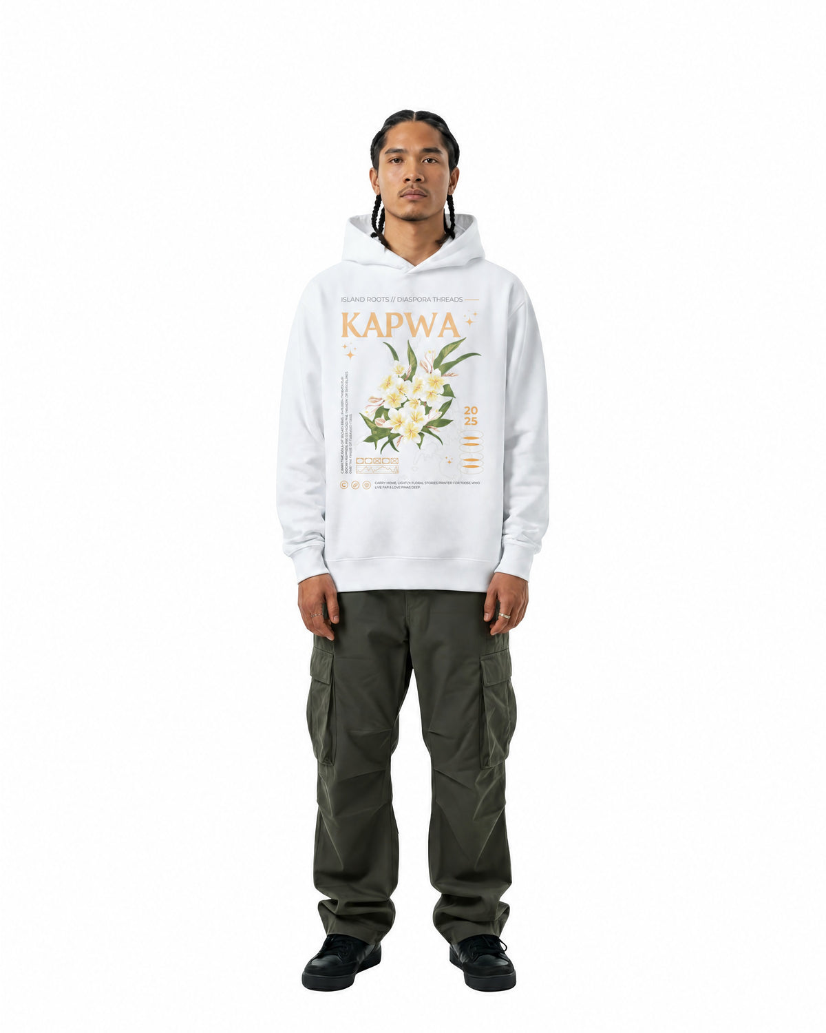 byKapwa Studio | Island Roots Diaspora Threads Hoodie - Light | Hoodie Weiß | Model Mann Vorderseite