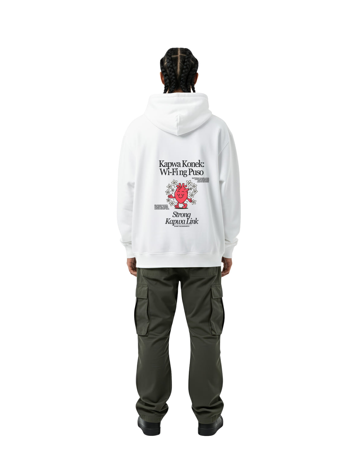 byKapwa Studio | Kapwa Konek Hoodie - Light | Hoodie Weiß | Model Mann Rückseite