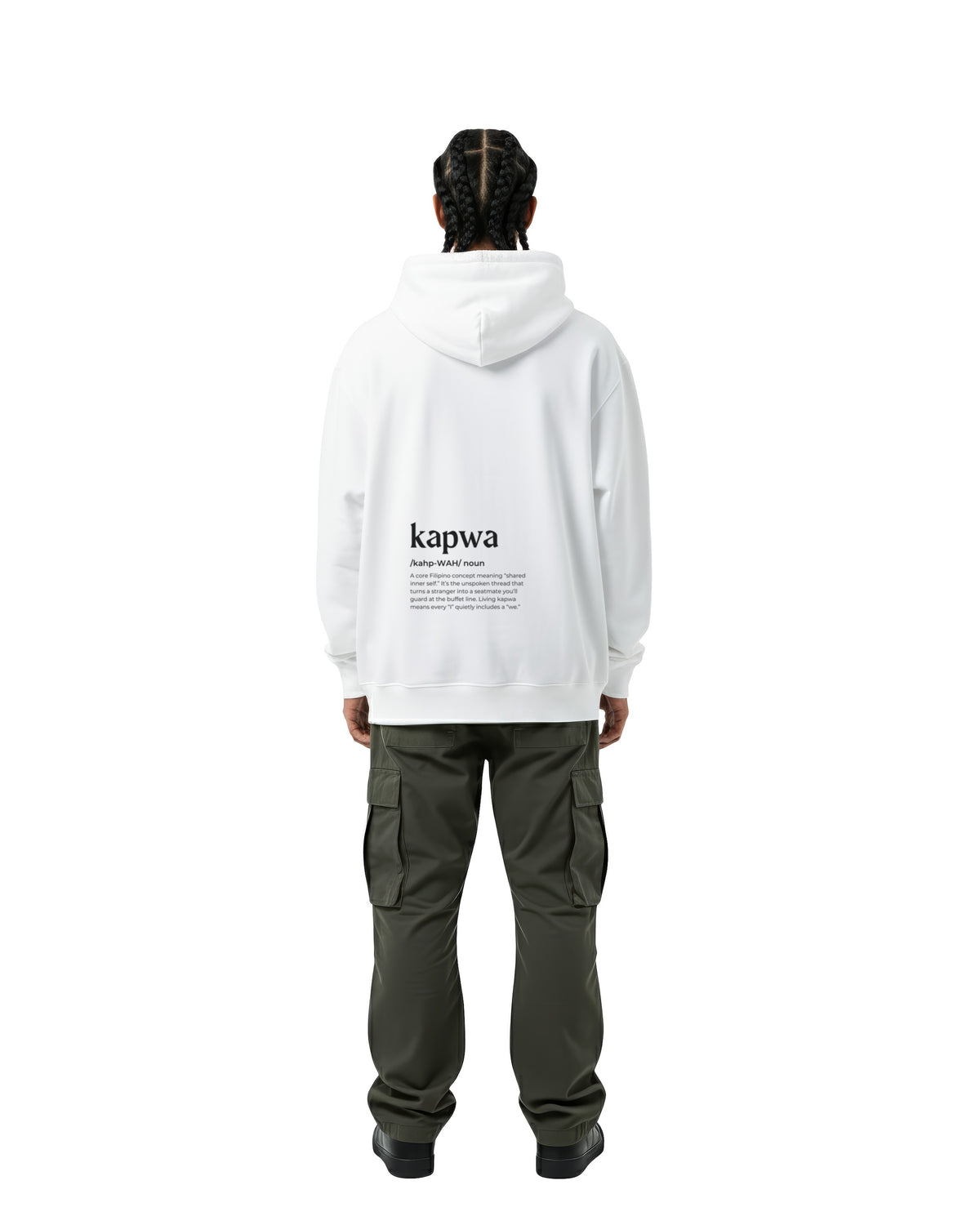 byKapwa Studio | Kapwa Definition Hoodie - Light | Hoodie Weiß | Model Mann Rückseite